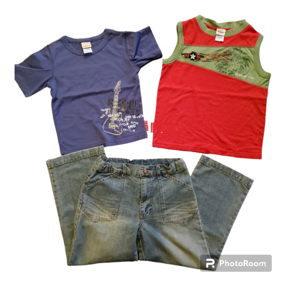 Mischief Boys  Clothes Demin Jeans/Two Shirt3pc set  Size, 6 like new condition.